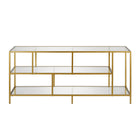 Hudson&Canal Winthrop TV Stand with Glass Shelves for TV's up to 60" - Brass-A modern contemporary design accommodates TVs up to 60" for your entertaining space