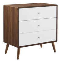 Modway Transmit 3-Drawer Chest - Walnut White-3-DRAWER CHEST - Embrace mid-century modern style in the bedroom with this versatile three-drawer dresser chest. Dimensions: 31"W x 18.5"D x 33"H; Weight Limit: 134 lb