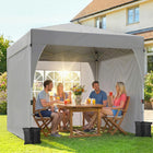 Outsunny 9.6 ft W x 9.6 ft L Pop Up Canopy Tent with 3 Sidewalls - 1-Button Push - Light Grey-Pop-up design with a one-push central lock for tool-free setup in just 30 minutes