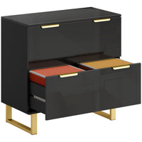 HOMCOM 2 Drawer File Cabinet with Adjustable Rails for Letter/A4/Legal Size Files- High Gloss Black-Two file drawers fit letter, A4 and legal size with adjustable rails