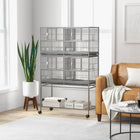 PawHut 61" H Divided Rolling Bird Cage with Removable Metal Tray and Storage Shelf - Dark Grey-Pet-friendly design ensures birds don't get caught on or stuck in between bars 