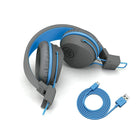 JLab Buddies Studio BT Wireless Kids Headphones, Grey/Blue-All the controls are located on the bottom left earcup