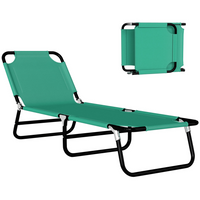 Outsunny Folding Lounge Chair - 5 Position Sun Tanning Chair - Dark Green-Suitable for outdoor parks, gardens, patios, poolside, conservatories, beaches, and more
