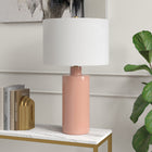 Hudson&Canal Selina 25" Tall Ceramic Table Lamp with Fabric Shade - Dusty Pink/White-Rated for one 60W incandescent bulb - 9W LED bulb, 13W fluorescent (CFL) bulb, or 9W self-ballasted LED bulb, E26-base bulb, Bulb not included