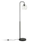 Hudson&Canal Harrison Arc Floor Lamp with Glass Shade - Blackened Bronze/Clear-Paired with a clear globe glass shade