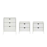 Manhattan Comfort Coney Mid-Century Modern Dresser and 2 Nightstands Set - White-Mid-Century Modern 3-Piece Dresser and 2 Nightstand Set for Bedroom Use.