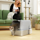 PawHut Stainless Steel Cat Litter Box with Removable Lid & Scoop - Grey-Includes a scoop for easy cat litter box maintenance and daily cleaning 