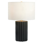 Hudson&Canal Seren 23" Tall Table Lamp with Fabric Shade - Matte Black/Brass/White-Paired with a white fabric drum shade