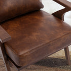 Ebello Joichiro 29.5" Wide Solid Wood Frame Upholstered Mid Century Modern Retro Armchair Accent Chair - Light brown-6