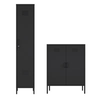 Manhattan Comfort Naomi Modern Accent and Storage Cabinets - Black - Set of 2-Modern 2 Piece Metal Accent Cabinet Set Perfect for Storage and Organization