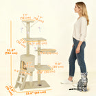 PawHut 53" Large Activity Centre Cat Tree Tower with Condo - Beige-Sisal scratching posts promote your cat's natural instinct to scratch 