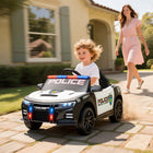 Qaba 12V Kids Electric Ride on Police Car - White-Dual driving modes: child self-drive or parent 2.4G remote for safety 