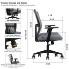 Kopplen Ergonomic Office Chair with Lumbar Support - Grey-Maximum Weight Capacity: 341lbs (154.67kgs)