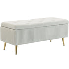 HOMCOM Steel Leg 43 Inch Large Storage Chest Ottoman Bench - Beige-A pleated design, button-tufted seat, and gold legs elevate your space;