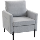 HOMCOM Modern Accent Chair with Metal Legs and Thick Cushion for Bedroom - Light Grey-Breathable linen-look fabric resists wrinkles and deformation
