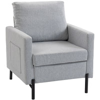 HOMCOM Modern Accent Chair with Metal Legs and Thick Cushion for Bedroom - Light Grey-Breathable linen-look fabric resists wrinkles and deformation
