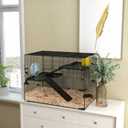 PawHut Cage with Glass Basin for Small Hamsters - Black-Steel wire doesn't pinch