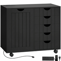 HOMCOM Mobile 5 Drawer Lateral Filing Cabinet with USB Ports - Black-Integrated charging hub with AC, USB, and USB-C ports reduces cable clutter 