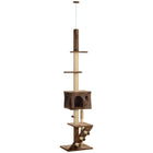PawHut 89" - 100" Floor-To-Ceiling Cat Tree - Brown-Adjustable height from 88.6" -100.4" (225-255cm) fits various ceiling heights 