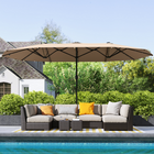 Outsunny Double-Sided Patio Umbrella - 174" - Khaki-Large canopy for lots of protection, top vents to prevent wind build-up