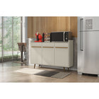 Manhattan Comfort Bradley 53.54" Mid-Century Modern Buffet Stand - Off White-Beautiful Rustic Brown Door Handle Bar Pulls
