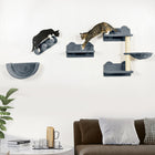 PawHut 4-Piece Cat Wall Shelf with Hammock, Scratching Post, Steps and Platforms-Includes 4 pieces: scratching post, hamock, steps, and platforms 