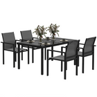 Outsunny 5 Piece Patio Dining Set with 4 Stackable Chairs-Six-piece outdoor dining set: comes with a round table, four folding chairs and a parasol