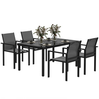 Outsunny 5 Piece Patio Dining Set with 4 Stackable Chairs-Six-piece outdoor dining set: comes with a round table, four folding chairs and a parasol