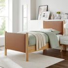 Modway Maven Twin Size Vegan Leather Upholstered Platform Bed - Tan Oak-Vegan Leather