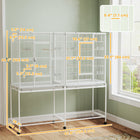 PawHut 64" Extra Large Rolling Metal Bird Cage with Detachable Rolling Stand and Storage Shelf - White-6 universal wheels ensure quick movement 