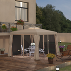 Outsunny 10 ft W x 10 ft L Outdoor Patio Gazebo Shelter Tent with Sidewalls - Khaki-Inner curtains are mesh fabric with 4 built-in zippers