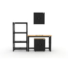 Cat RTA Garage Storage Cabinetry 4-Piece Set with 1 Wall, 1 Base, 48" Workbench and Shelf-4-Piece Cabinet & Workbench Set: 28" heavy-duty base cabinet, wall cabinet, industrial shelving, paired with a 48″ workbench deliver practical storage and workspace in a compact footprint.