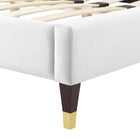 Modway Current Performance Velvet Twin Platform Bed with Wood Legs and Gold Sleeves - White-Assembly Required