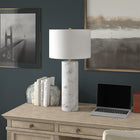 Hudson&Canal Elise 30" Tall Table Lamp with Fabric Shade - Marble/Brass/White-Rated for one 60W incandescent bulb - 9W LED bulb, 13W fluorescent (CFL) bulb, or 9W self-ballasted LED bulb, E26-base bulb, Bulb not included