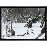 Bobby Orr Bruins the Goal - Framed Canvas - 31" x 22"-Premium canvas print with gallery-wrapped edges