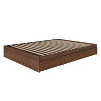 Nexera 3-Drawer Storage Bed Frame - Queen Size - Walnut-3 drawers mounted on metal slides that can be installed on the left or the right side of the bed, at your convenience