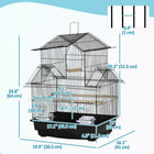 PawHut Indoor 25" H Bird Cage with Perch, Swing, Food Container, Slide-out Tray and Handle - Black-Included sliding food doors for easy access to your birds' food and water 