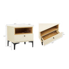 Manhattan Comfort Amara 19.7" Modern Nightstand - Cream/Natural Oak-Features Internal Framed Open Cubby with Black Metal Legs for Design and Durability