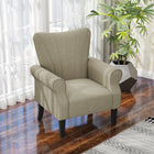 HOMCOM Fabric Accent Chair with Wood Legs - Rolled Arms for Living Room - Beige-Rolled arms with deep stitches on the wingback brings timeworn charm 
