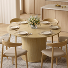 HOMCOM 47" Round Dining Table with Fluted Pedestal Base for 4-6 - Natural Wood-Round shape saves space and enhances safety with no sharp corners