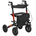 HOMCOM 10" Rubber Wheels Folding Adjustable Rollator Walker with Seat - Red-Can be folded quickly and conveniently with its innovative design 