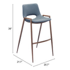 Zuo Desi Barstool - Azure Grey/Walnut - Set of 2-6
