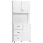 HOMCOM 72.25" H Freestanding Kitchen Pantry Cabinet with Two Doors - White-Two door cabinets, each includes an internal adjustable shelf for storing different types of items 