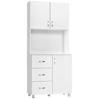 HOMCOM 72.25" H Freestanding Kitchen Pantry Cabinet with Two Doors - White-Two door cabinets, each includes an internal adjustable shelf for storing different types of items 