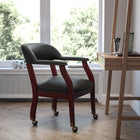 Flash Furniture Top Grain Leather Conference Chair with Accent Nail Trim & Casters - Black-Brass Nailhead Trim