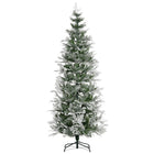 HOMCOM 7.5' Snow-Flocked Pencil Artificial Christmas Tree - Green-Christmas decoration shaped like a cypress tree 