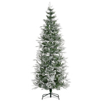 HOMCOM 7.5' Snow-Flocked Pencil Artificial Christmas Tree - Green-Christmas decoration shaped like a cypress tree 