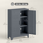 HOMCOM Metal Storage Cabinet with 2 Louvered Doors, Adjustable Shelves - Grey-Features an anti-tipping design and can be fixed to the wall