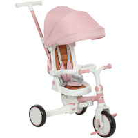 Qaba 7 in 1 Toddler Tricycle with Adjustable & Removable Parent Handle - Pink-7-in-1 design adapts as your child grows, saving money and space 