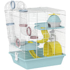 PawHut 16" H 3-Level Hamster Cage with Exercise Wheel, Play Tube, Water Bottle, Food Dish, Hut and Ladder - Blue-A three-level cage with fun tubes provides endless fun and space 